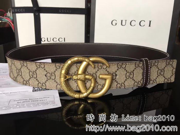 古馳CUCCI 高級人造革面料 頭層小牛皮底 純銅古金蛇紋扣 奢華時尚男士皮帶 GHG1267